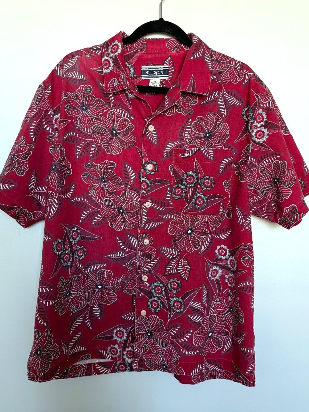 Vintage 90s OP Ocean Pacific Hawaiian Shirt – Men’s Medium – Red Floral Hibiscus